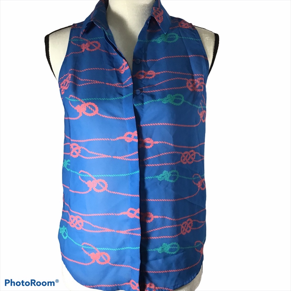 L’Amour Sleeveless Nautical‎ Rope Blue Blouse